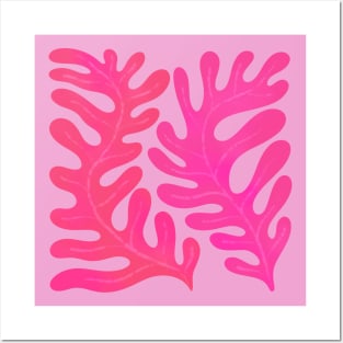 Abstract Leaves Pink Retro Posters and Art